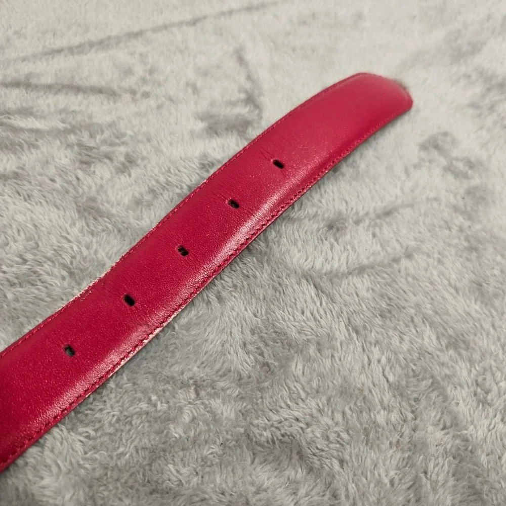 Liz Claiborne Vintage Red Leather Belt Gold Crest Buckle Medium 2515